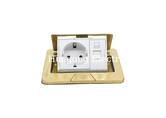 2 Pole 3 Wire RJ45 Floor Box Brass Covered Slowly Spring Out For Class Room