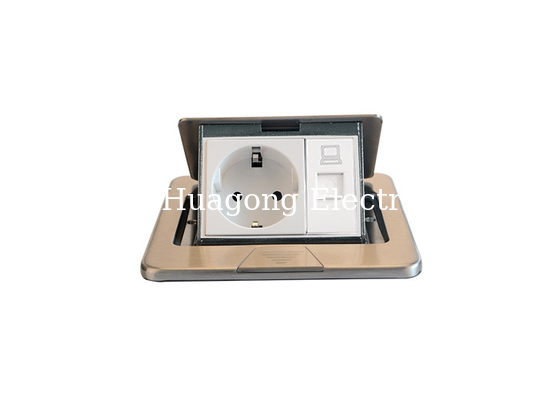 Stainless Steel Covered Floor Box RJ45 Silver Color With Germany Power Socket
