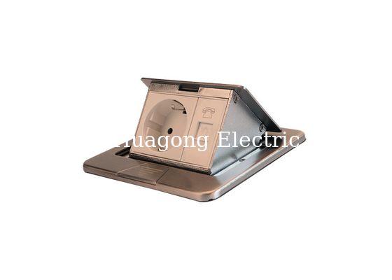 Stainless Steel Covered Floor Box RJ45 Silver Color With Germany Power Socket