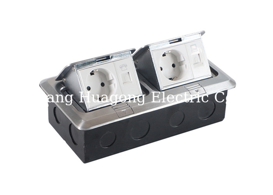 Aluminium Alloy Panel RJ45 Duplex Floor Outlet With 2 Gang EU Socket And 2 Data Jack