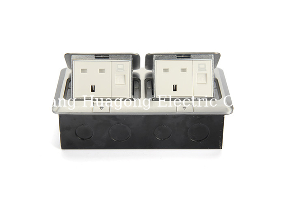 Aluminium Alloy Double Floor Socket Silver Duplex Floor Box 2 Power 2 Network