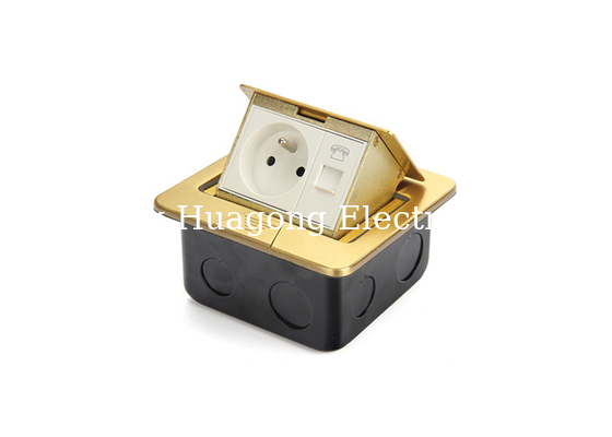 Hidden Brass Pop Up Floor Outlet With Modular Jack , Gold French Socket