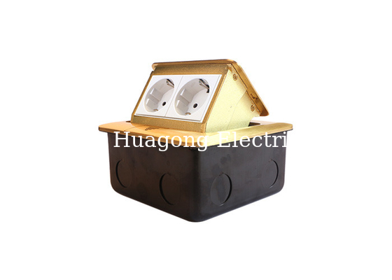 Golden Brass Twins Electrical Socket Pop Up Floor Outlet For Hotel Airport Purpose
