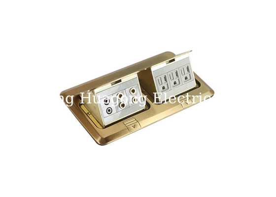 Gold Color Polished Brass Alloy 2 Gangs Euro Standard Pop Up Floor Outlet With USB Socket