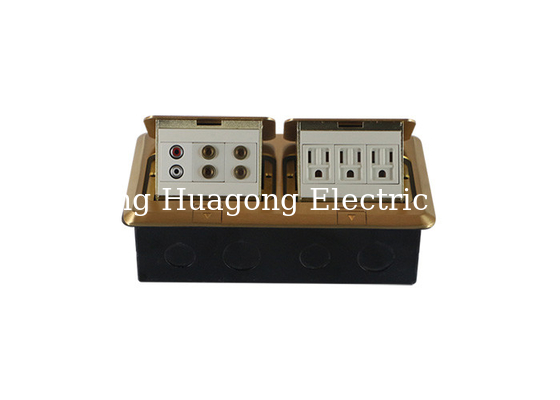 Gold Color Polished Brass Alloy 2 Gangs Euro Standard Pop Up Floor Outlet With USB Socket