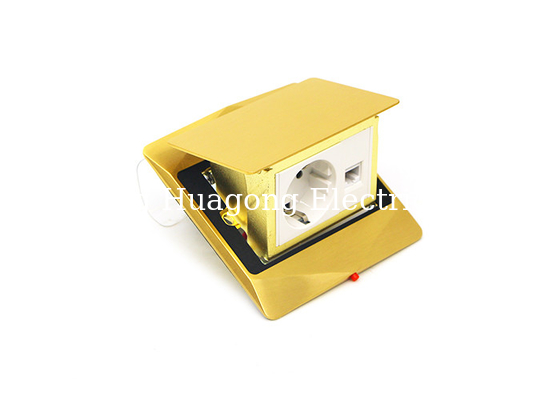 Splash Proof Floor Mounted Power Outlet Golden Color With Internet Data CAT5