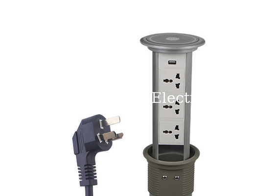 LED Lighted Pop Up Counter Outlet 3 x Universal Sockets For Kitchen Counter Top