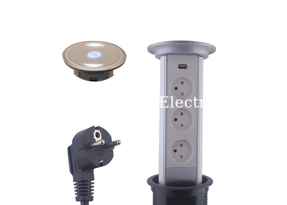 Cylindrical Motorized Pop Up Socket , Office Table Pop Up Box 3 x Israel Outlets