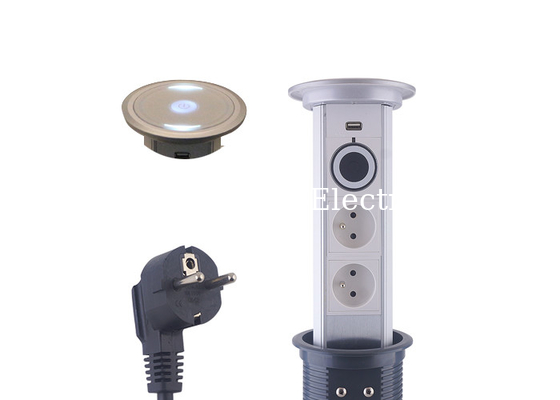 Sensiopod Motorized Pop Up Electrical Power Points Silver Top 2 x French Outlets