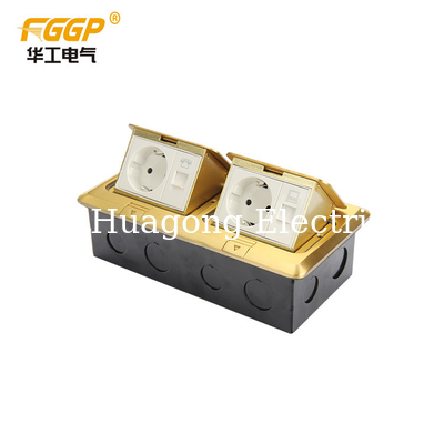 Gold Copper Color Network Double Floor Socket Box , Floor Electrical Outlet