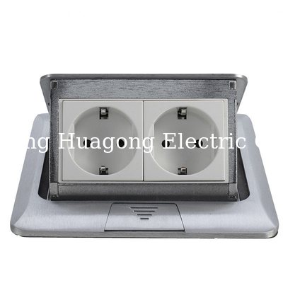 Popular Silver EU Plug Pop Up Double Floor Socket / 2 Gang Power Socket