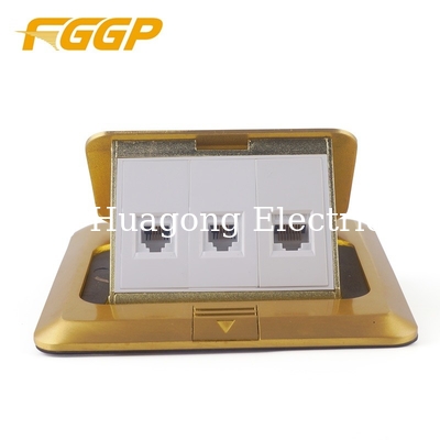 Brass Copper Fggp 3 Ports RJ45 Floor Socket Box With Data Jacks , Longlife