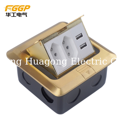 Brass Golden Usb Pop Up Floor Outlet , Longlife CE Floor Electrical Sockets