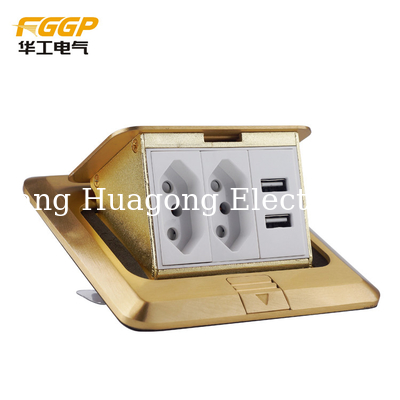 Brass Golden Usb Pop Up Floor Outlet , Longlife CE Floor Electrical Sockets