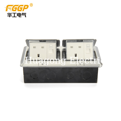 BS Style Aluminum Alloy Pop Up Floor Socket Double Floor Mounted Power Outlet With RJ45