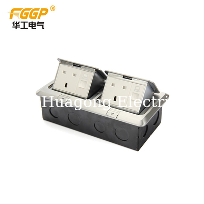 BS Style Aluminum Alloy Pop Up Floor Socket Double Floor Mounted Power Outlet With RJ45