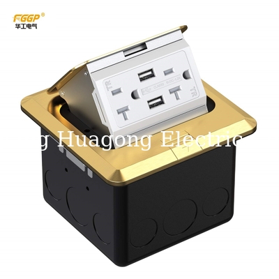 HGD 3F Uk Golden Color Polished CE Dual Floor Socket Box