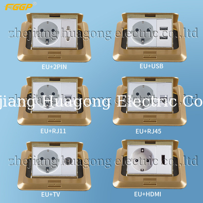 110V 250V Silver Golden Splashproof CAT5 Floor Socket Box