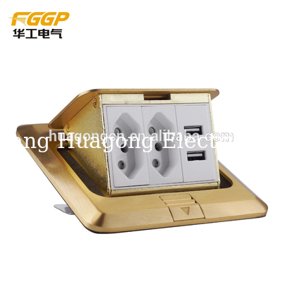HGD 2F AC1 Hidden Brass Pop Up Floor Outlet With Modular Jack