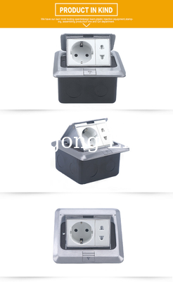 250V IP20 Indonesia Style 16A 250V EU Standard Pop Up Type Floor Box With Silver Panel