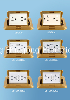 Computer Charging Pop Up Floor Socket Brass Panel GFCI Socket Outlet