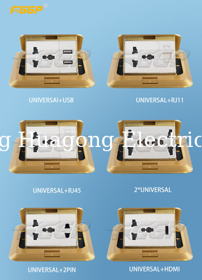 Brass Alloy Floor Mounted Pop Up Floor Socket With 2 Gang Multi Plugs