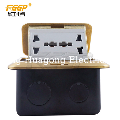 Floor Plate Mounted Brass Pop Up Power Socket With 13A 3 Pin Multi Plug