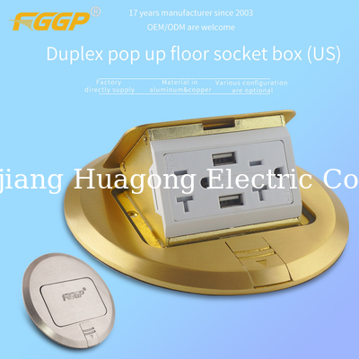 Pop Up Round Floor Box Brass Plate Tamper Resistant Electrical Cold Rolled Steel