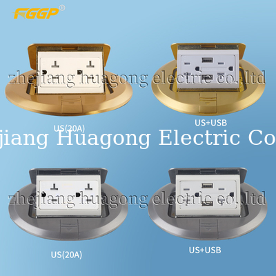 Pop Up Round Floor Box Brass Plate Tamper Resistant Electrical Cold Rolled Steel