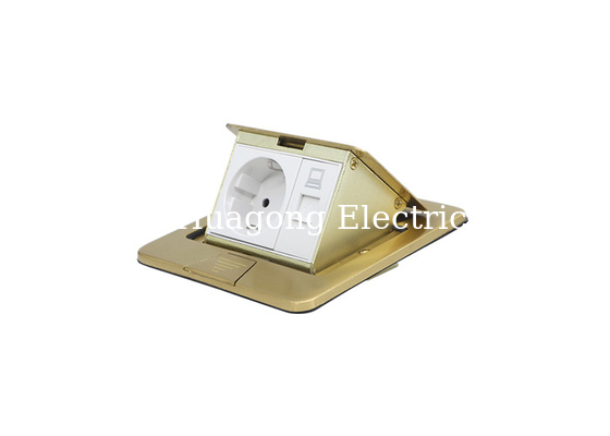 2 Pole 3 Wire RJ45 Floor Box Brass Covered Slowly Spring Out For Class Room