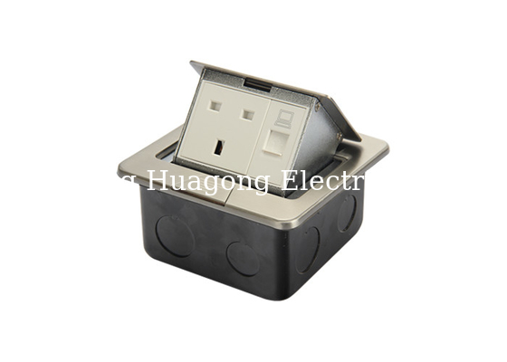 Soft / Slow Openning RJ45 Floor Socket , Silver Stainless Steel Floor Outlet