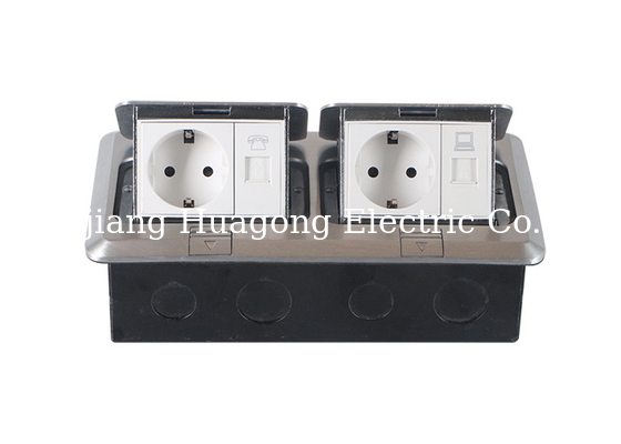 Aluminium Alloy Panel RJ45 Duplex Floor Outlet With 2 Gang EU Socket And 2 Data Jack