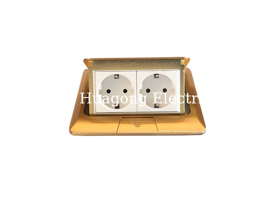 Golden Brass Twins Electrical Socket Pop Up Floor Outlet For Hotel Airport Purpose