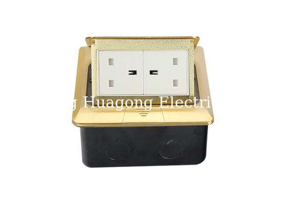 Self Grounding Gold Color Double Floor Socket , 2 Gang Floor Outlet Of 13A UK Plug