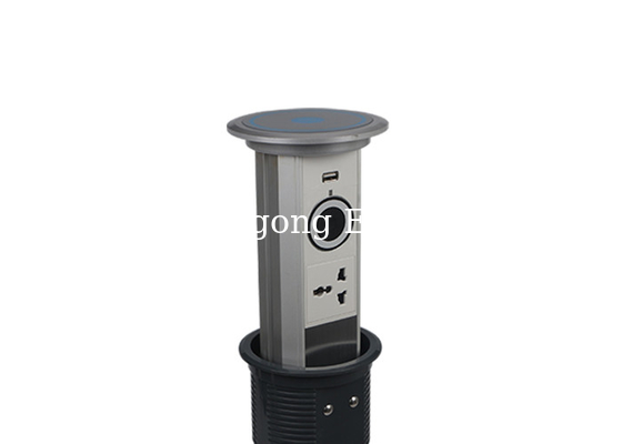 Silver Finish Kitchen Pop Up Sockets , Pop Up Electrical Outlets For Kitchen Islands