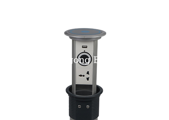 Silver Finish Kitchen Pop Up Sockets , Pop Up Electrical Outlets For Kitchen Islands
