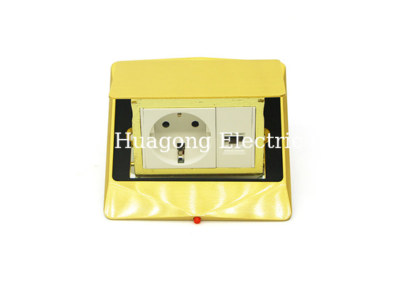 Splash Proof Floor Mounted Power Outlet Golden Color With Internet Data CAT5