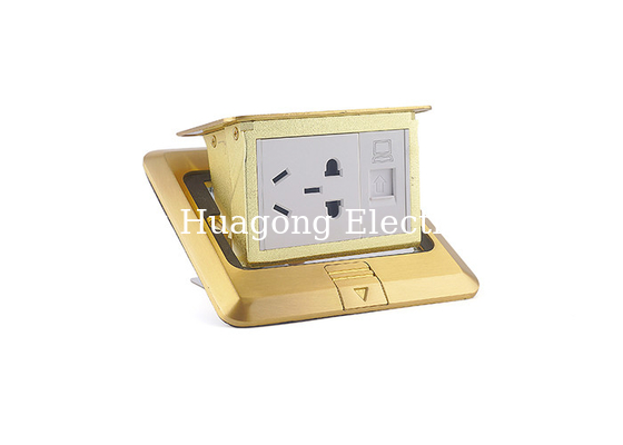 Golden Waterproof Floor Outlet , Granite Flooring Mounted Pop Out Outlet With RJ45 Socket