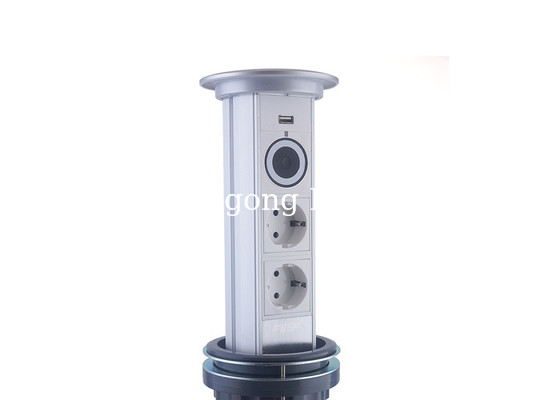 Silver 2 x EU Recessed Countertop Outlets One Key Design For Entertainment System