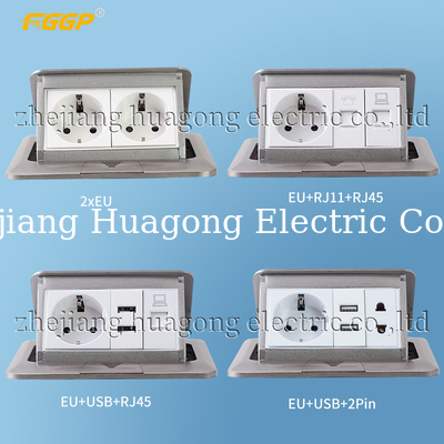 Double Outlet Pop Up Floor Socket 16A EU Standard With Computer Charging Port